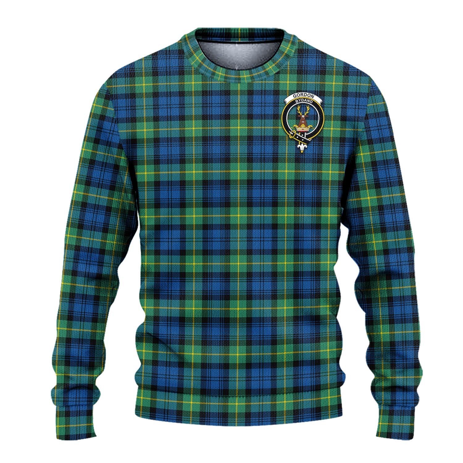 Gordon Ancient Tartan Knitted Sweater with Family Crest - Tartanvibesclothing