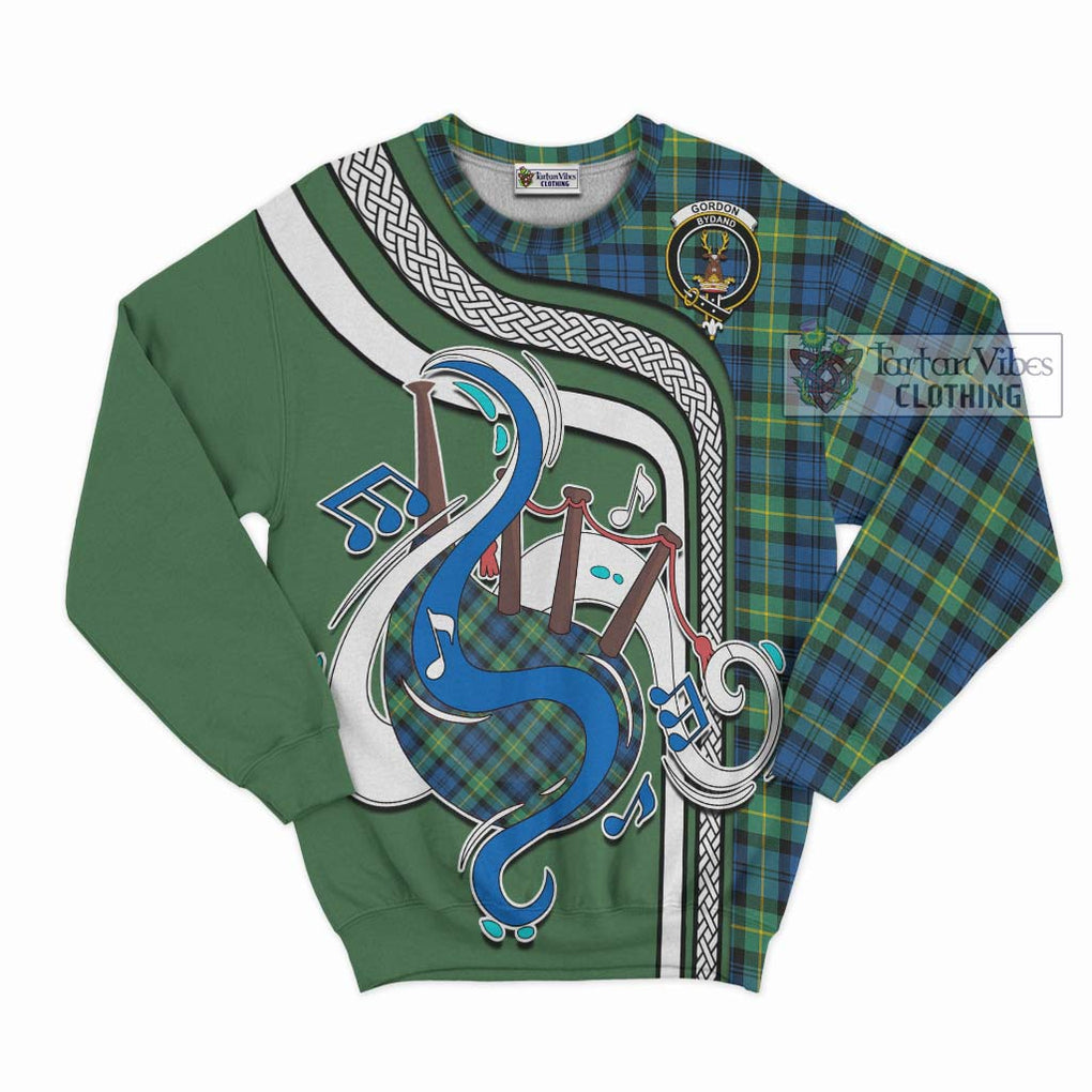 Tartan Vibes Clothing Gordon Ancient Tartan Sweatshirt with Epic Bagpipe Style