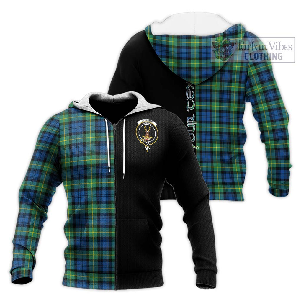 Gordon Ancient Tartan Knitted Hoodie with Family Crest and Half Of Me Style Unisex Knitted Zip Hoodie - Tartanvibesclothing Shop