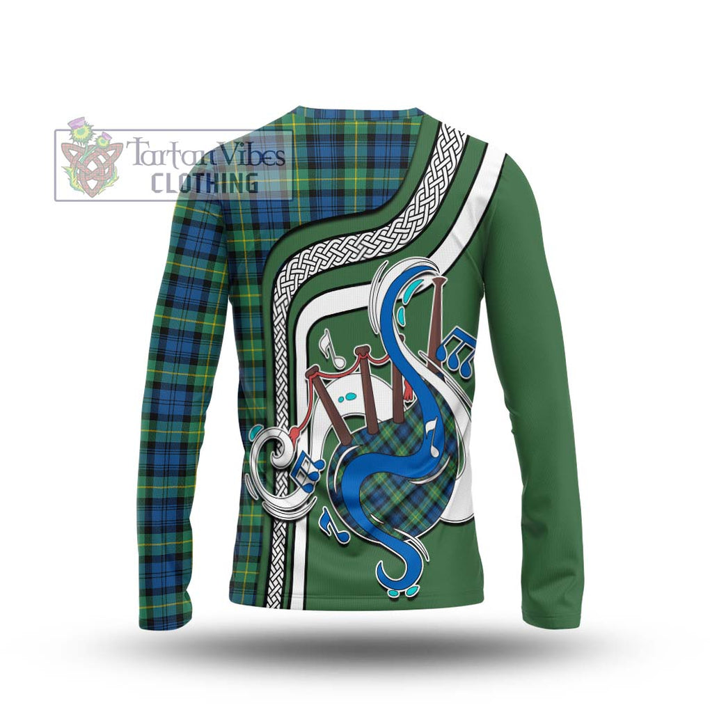 Tartan Vibes Clothing Gordon Ancient Tartan Long Sleeve T-Shirt with Epic Bagpipe Style