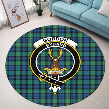 Gordon Ancient Tartan Round Rug with Family Crest