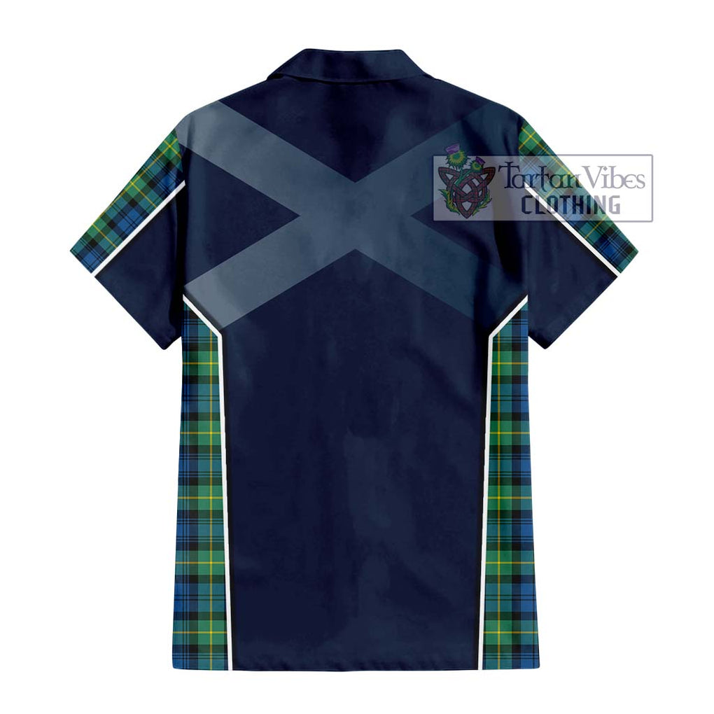 Gordon Ancient Tartan Short Sleeve Button Shirt with Family Crest and Lion Rampant Vibes Sport Style - Tartan Vibes Clothing