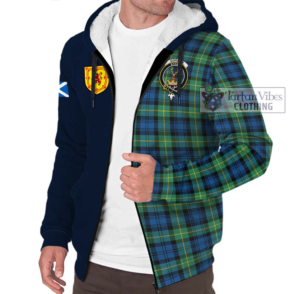 Tartan Vibes Clothing Gordon Ancient Tartan Sherpa Hoodie with Scottish Lion Royal Arm Half Style