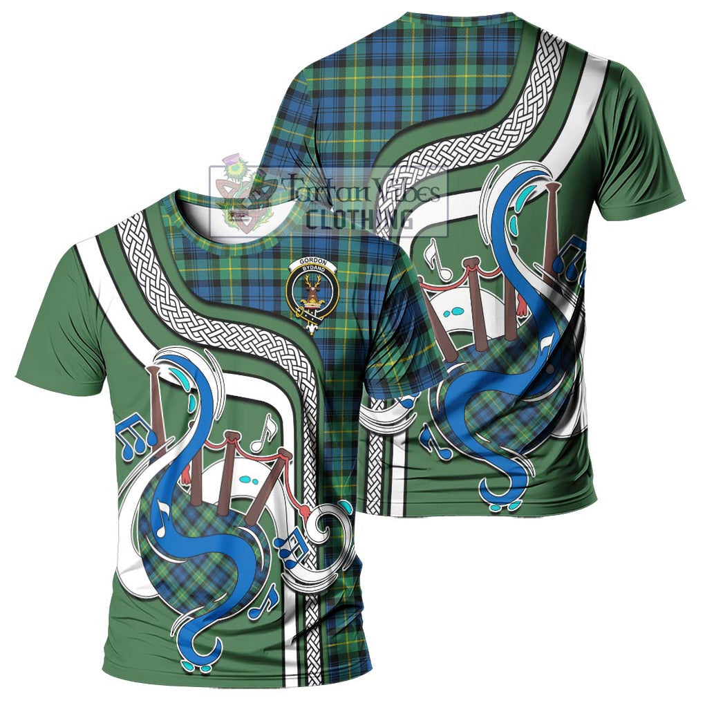 Gordon Ancient Tartan T-Shirt with Epic Bagpipe Style - Tartanvibesclothing Shop