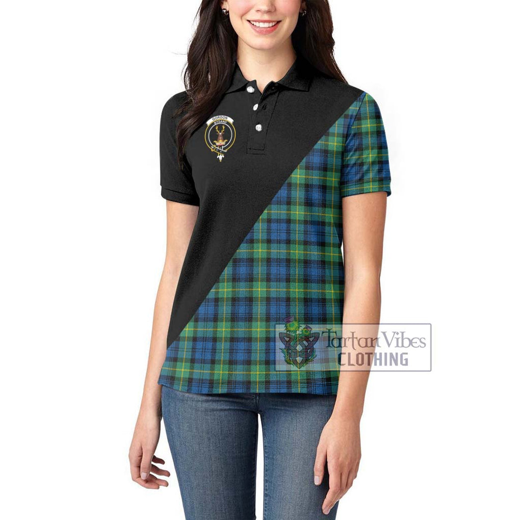 Gordon Ancient Tartan Women's Polo Shirt with Family Crest and Military Logo Style - Tartanvibesclothing Shop