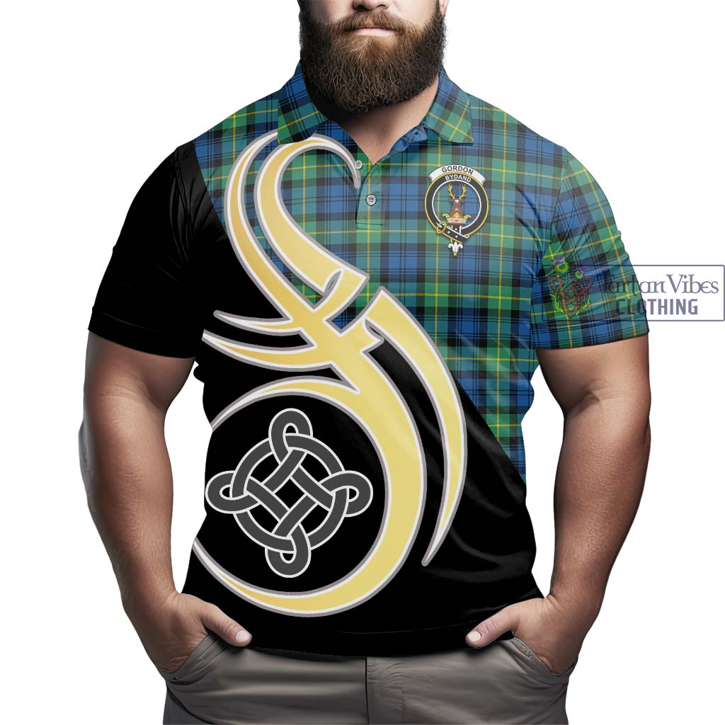 Tartan Vibes Clothing Gordon Ancient Tartan Polo Shirt with Family Crest and Celtic Symbol Style