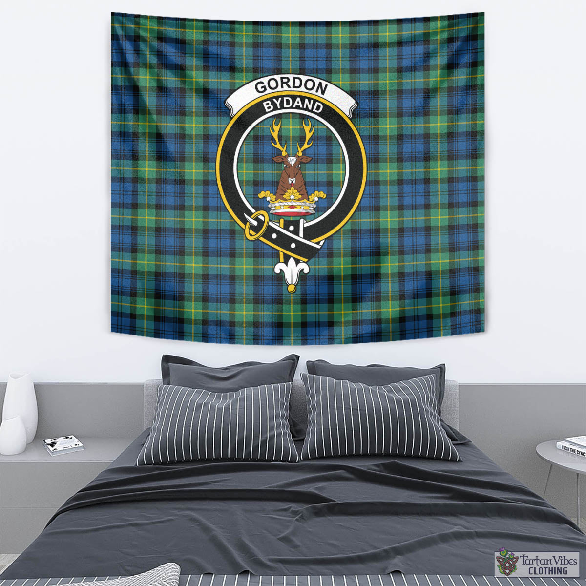 Tartan Vibes Clothing Gordon Ancient Tartan Tapestry Wall Hanging and Home Decor for Room with Family Crest