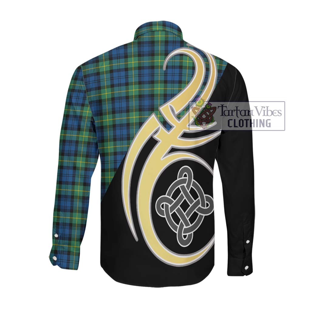 Gordon Ancient Tartan Long Sleeve Button Shirt with Family Crest and Celtic Symbol Style Men's Shirt - Tartan Vibes Clothing