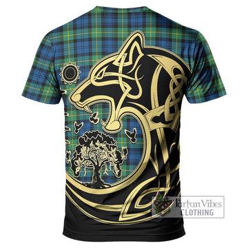 Gordon Ancient Tartan T-Shirt with Family Crest Celtic Wolf Style