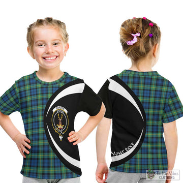 Gordon Ancient Tartan Kid T-Shirt with Family Crest Circle Style