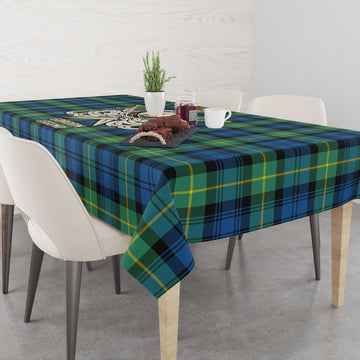 Gordon Ancient Tartan Tablecloth with Clan Crest and the Golden Sword of Courageous Legacy