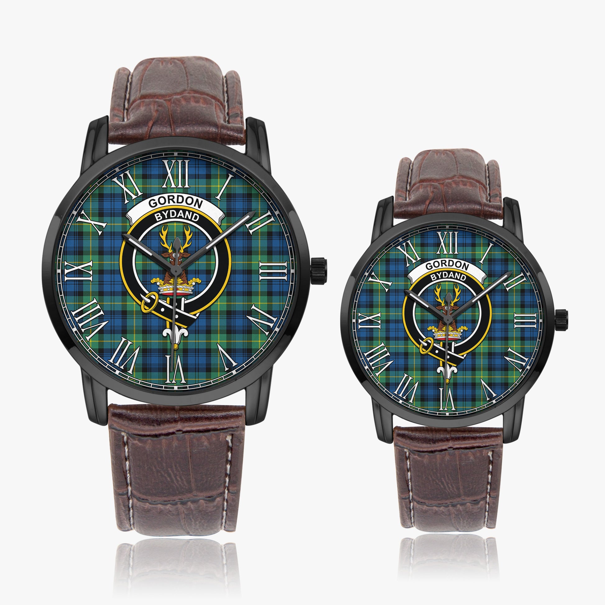 Gordon Ancient Tartan Family Crest Leather Strap Quartz Watch - Tartanvibesclothing