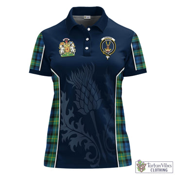 Gordon Ancient Tartan Women's Polo Shirt with Family Crest and Scottish Thistle Vibes Sport Style