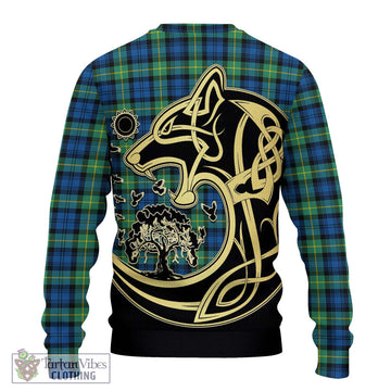 Gordon Ancient Tartan Ugly Sweater with Family Crest Celtic Wolf Style