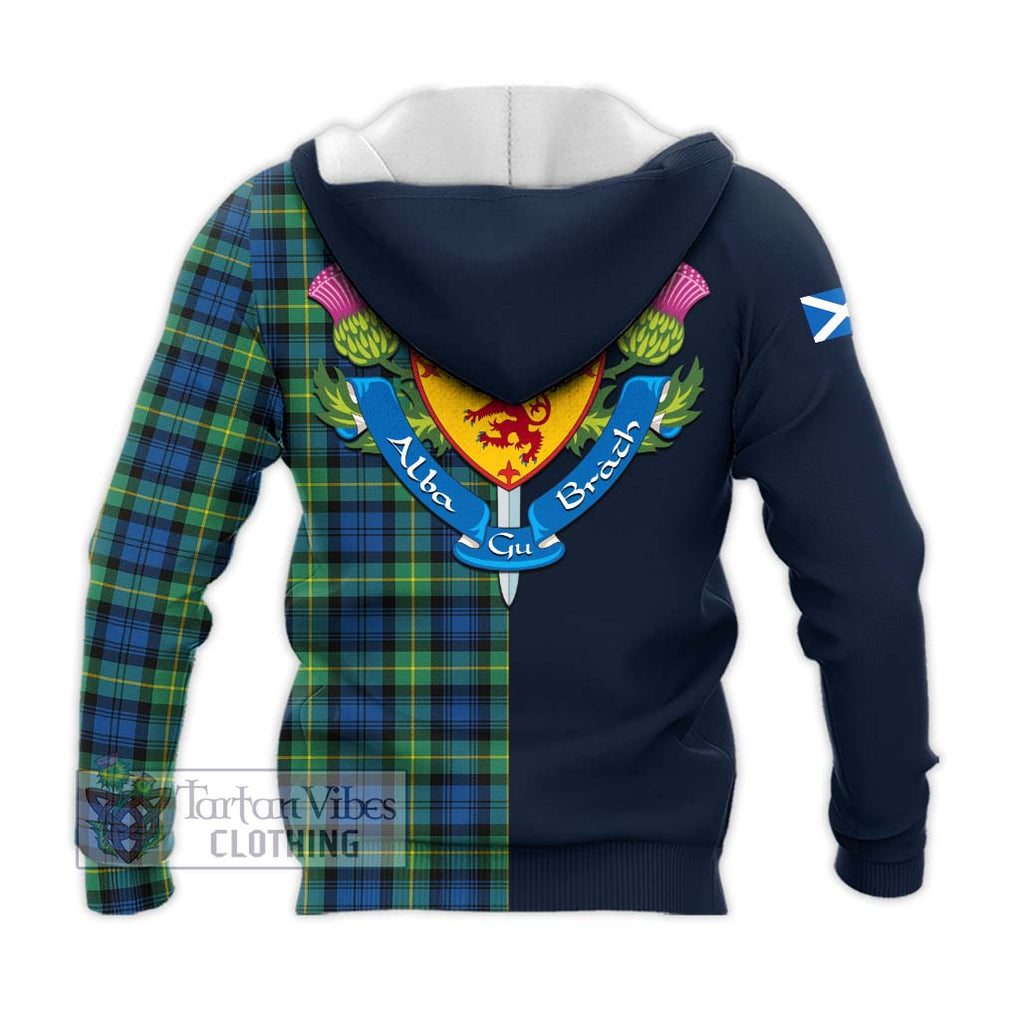 Tartan Vibes Clothing Gordon Ancient Tartan Knitted Hoodie with Scottish Lion Royal Arm Half Style