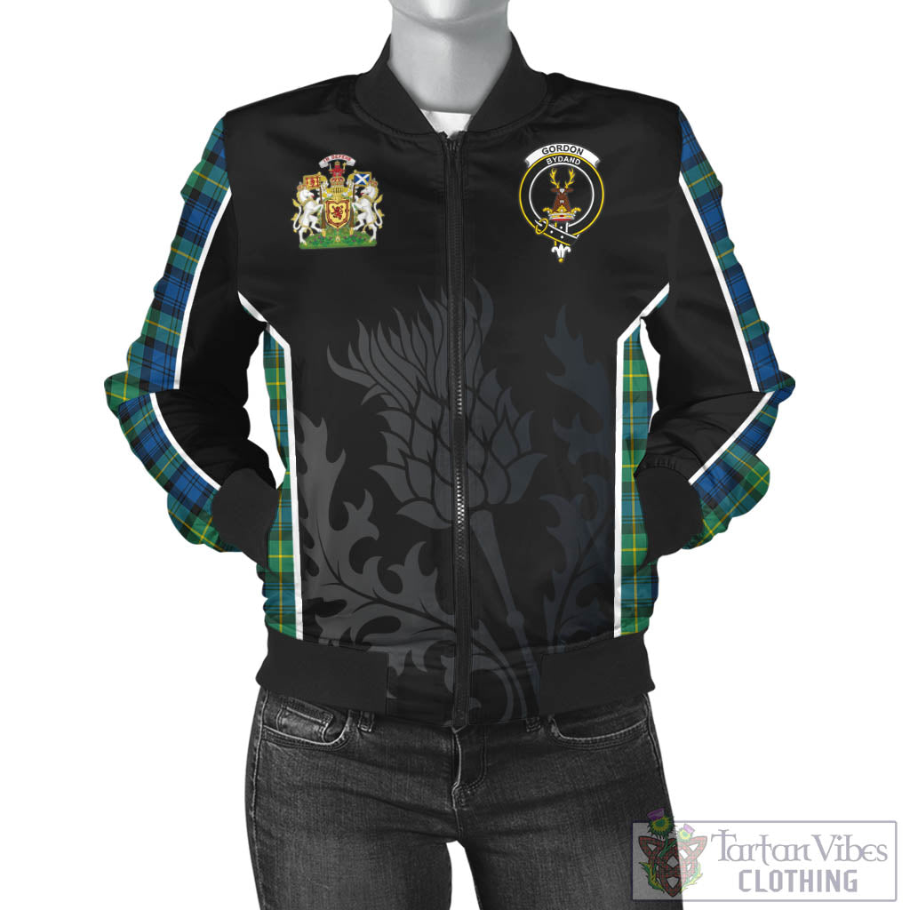 Tartan Vibes Clothing Gordon Ancient Tartan Bomber Jacket with Family Crest and Scottish Thistle Vibes Sport Style