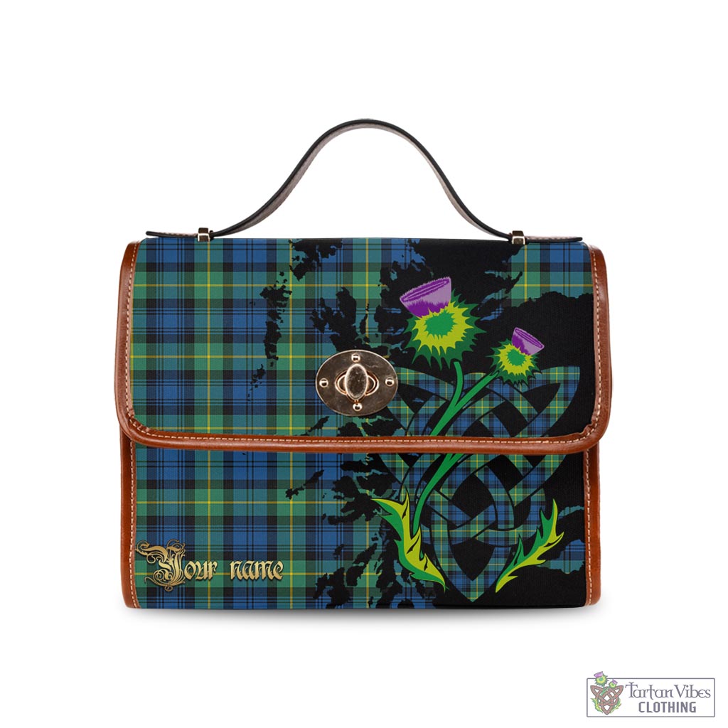 Tartan Vibes Clothing Gordon Ancient Tartan Waterproof Canvas Bag with Scotland Map and Thistle Celtic Accents