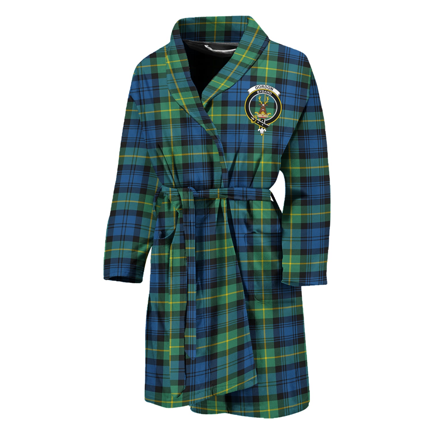 Gordon Ancient Tartan Bathrobe with Family Crest Unisex M - Tartan Vibes Clothing