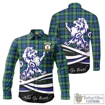 Gordon Ancient Tartan Long Sleeve Button Up Shirt with Alba Gu Brath Regal Lion Emblem