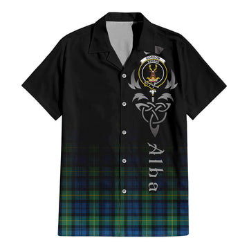 Gordon Ancient Tartan Short Sleeve Button Up Shirt Featuring Alba Gu Brath Family Crest Celtic Inspired