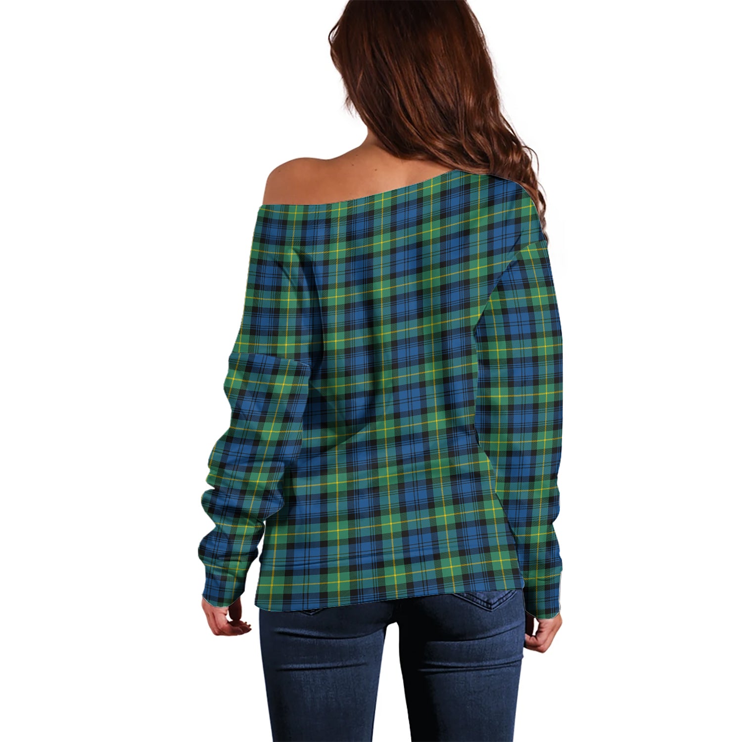 Gordon Ancient Tartan Off Shoulder Women Sweater with Family Crest - Tartanvibesclothing