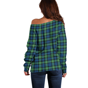 Gordon Ancient Tartan Off Shoulder Women Sweater with Family Crest