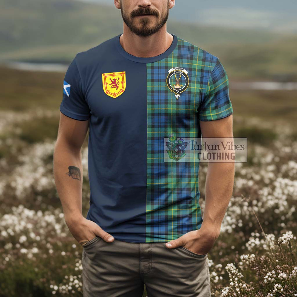 Tartan Vibes Clothing Gordon Ancient Tartan T-Shirt Alba with Scottish Lion Royal Arm Half Style