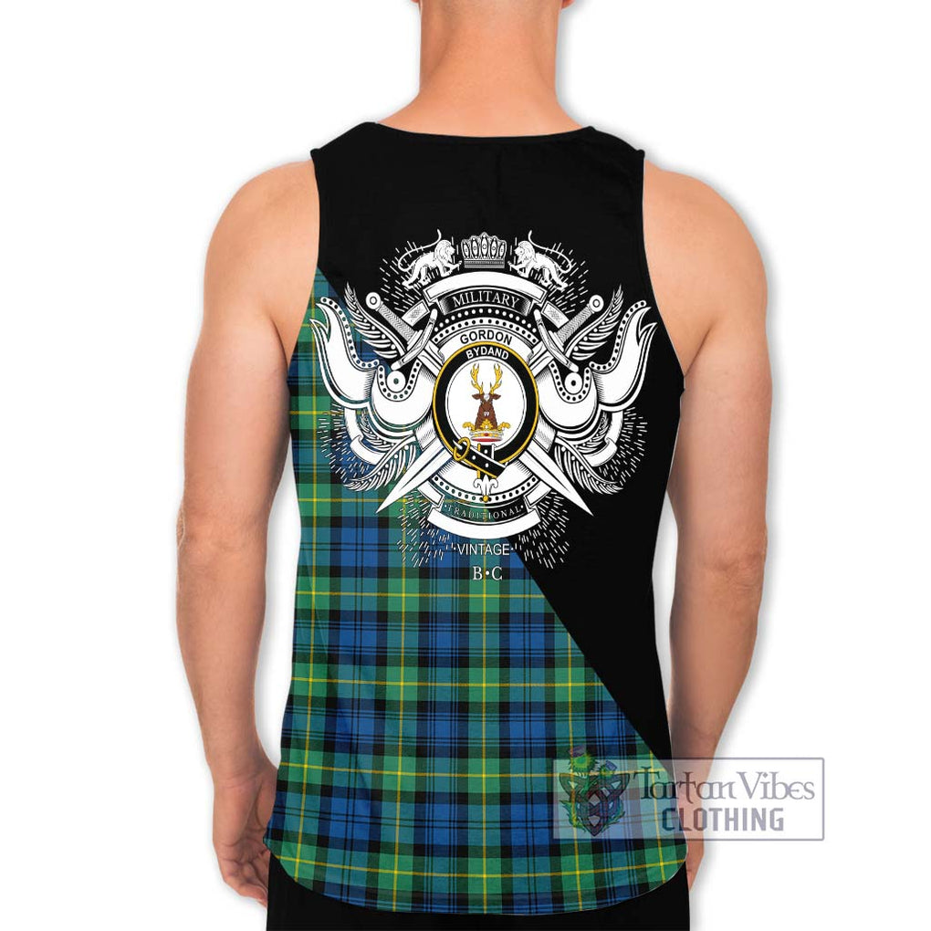 Gordon Ancient Tartan Men's Tank Top with Family Crest and Military Logo Style - Tartanvibesclothing Shop