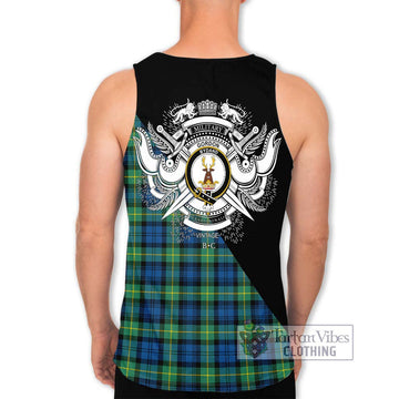 Gordon Ancient Tartan Men's Tank Top with Family Crest and Military Logo Style