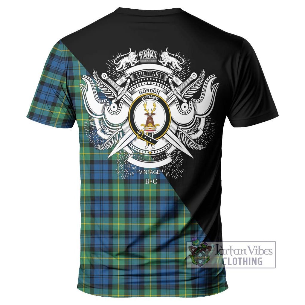 Gordon Ancient Tartan T-Shirt with Family Crest and Military Logo Style - Tartanvibesclothing Shop