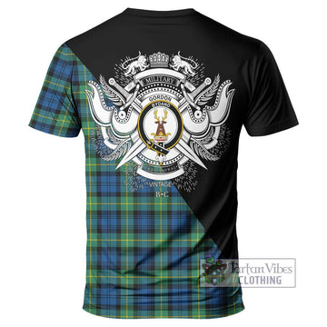 Gordon Ancient Tartan T-Shirt with Family Crest and Military Logo Style