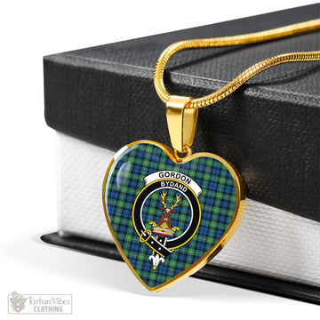 Gordon Ancient Tartan Heart Necklace with Family Crest