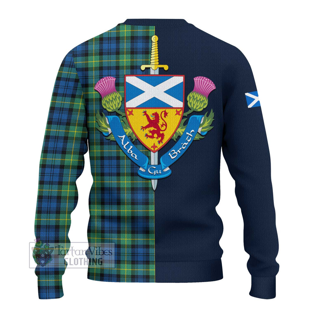 Tartan Vibes Clothing Gordon Ancient Tartan Knitted Sweater with Scottish Lion Royal Arm Half Style