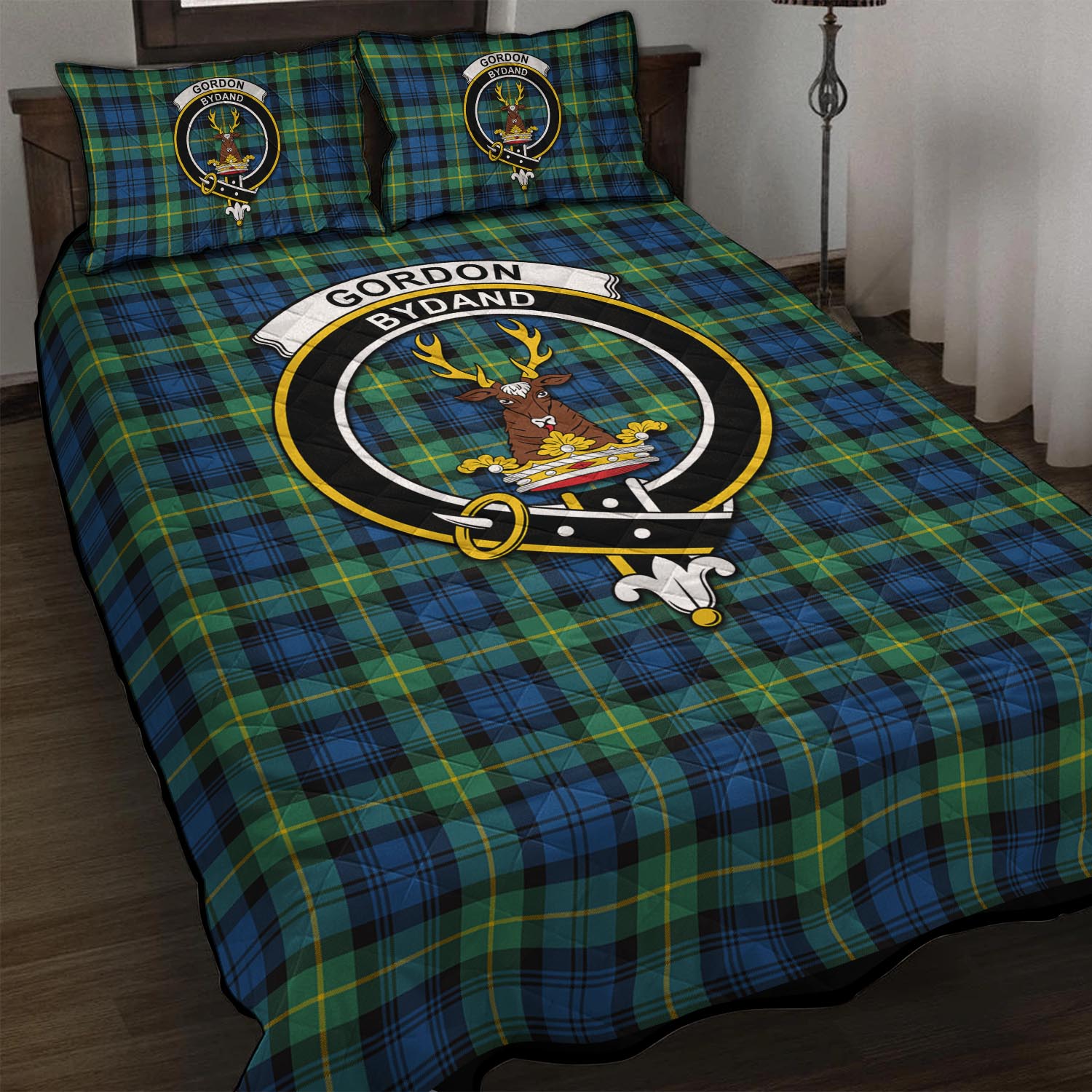 Gordon Ancient Tartan Quilt Bed Set with Family Crest - Tartan Vibes Clothing