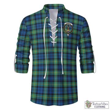 Gordon Ancient Tartan Men's Scottish Traditional Jacobite Ghillie Kilt Shirt with Family Crest