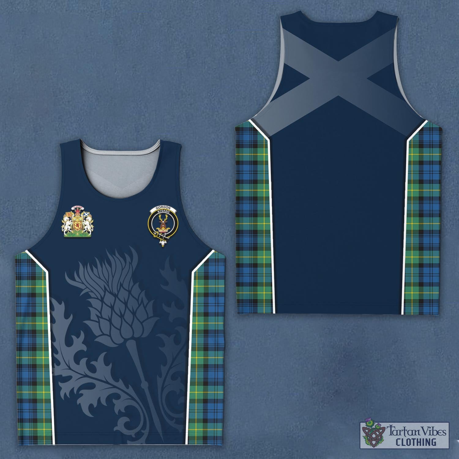 Tartan Vibes Clothing Gordon Ancient Tartan Men's Tanks Top with Family Crest and Scottish Thistle Vibes Sport Style