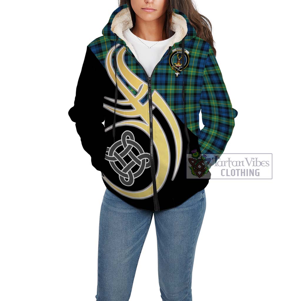 Gordon Ancient Tartan Sherpa Hoodie with Family Crest and Celtic Symbol Style Unisex - Tartan Vibes Clothing