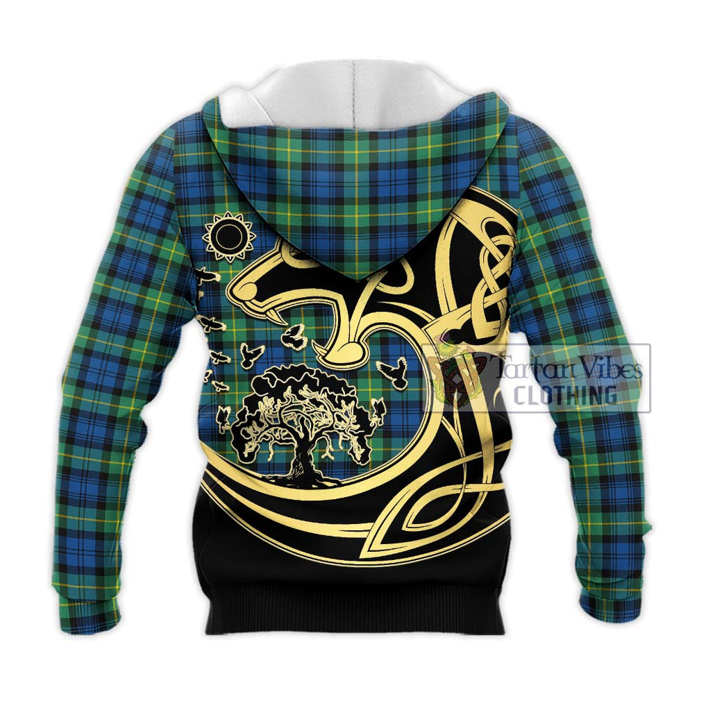 Gordon Ancient Tartan Knitted Hoodie with Family Crest Celtic Wolf Style - Tartan Vibes Clothing