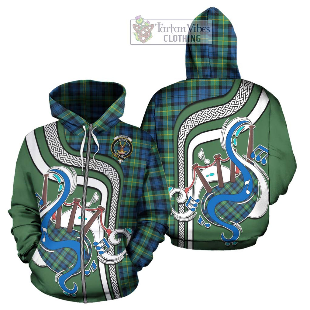 Gordon Ancient Tartan Hoodie with Epic Bagpipe Style - Tartanvibesclothing Shop