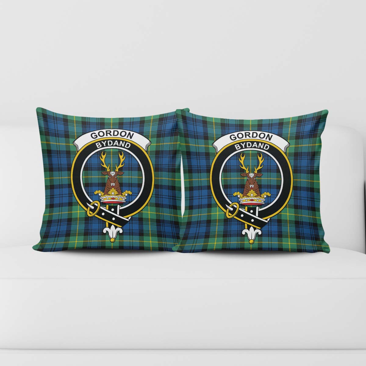 Gordon Ancient Tartan Pillow Cover with Family Crest - Tartanvibesclothing