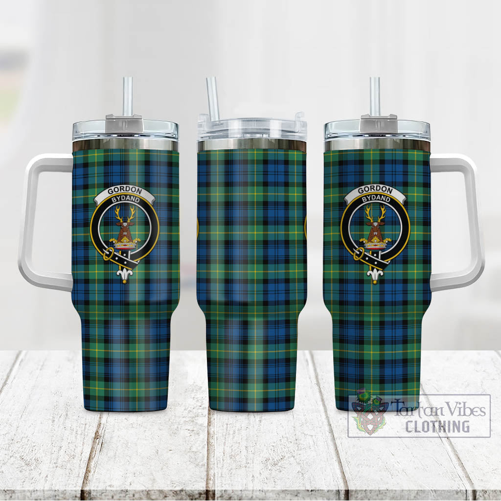 Tartan Vibes Clothing Gordon Ancient Tartan and Family Crest Tumbler with Handle