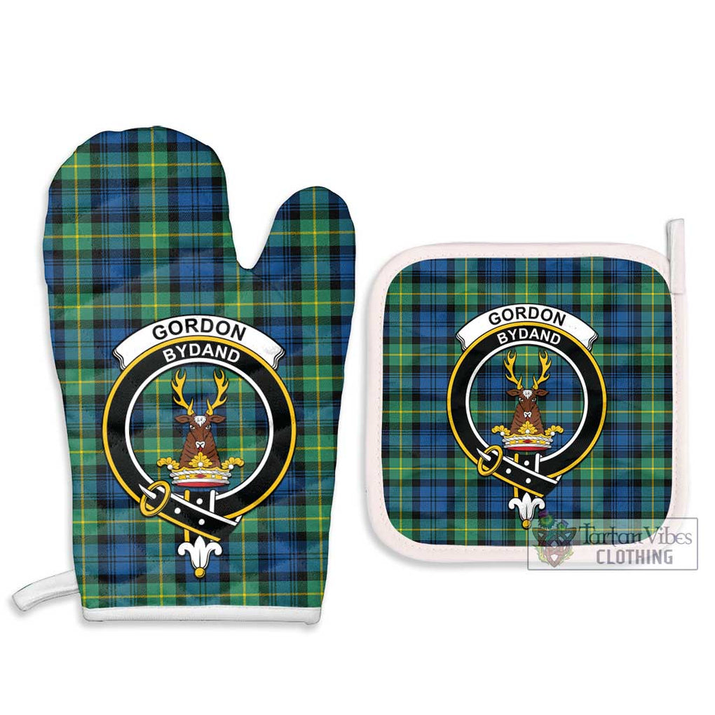 Gordon Ancient Tartan Combo Oven Mitt & Pot-Holder with Family Crest Combo 1 Oven Mitt & 2 Pot-Holder White - Tartan Vibes Clothing