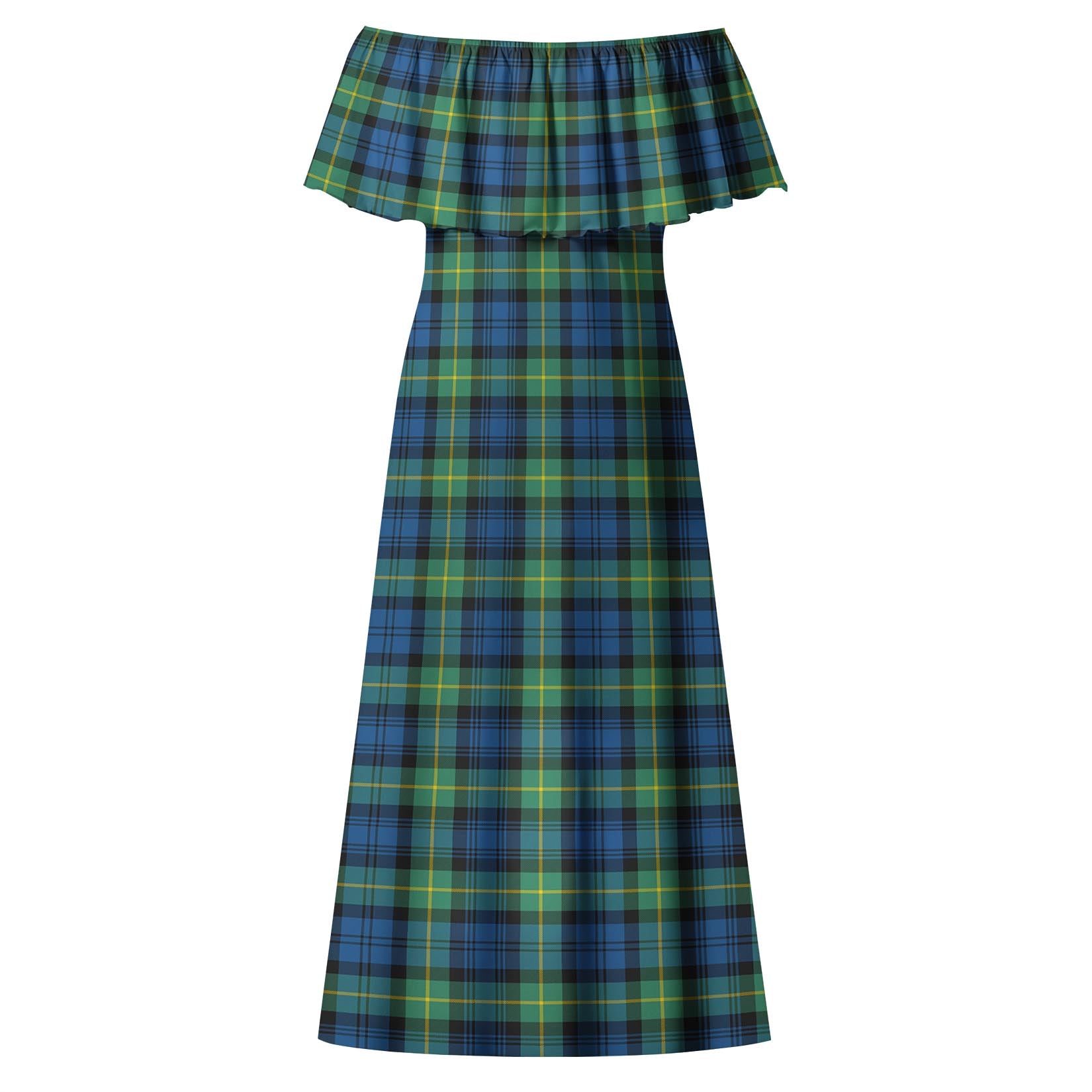 Gordon Ancient Tartan Off Shoulder Long Dress - Tartanvibesclothing