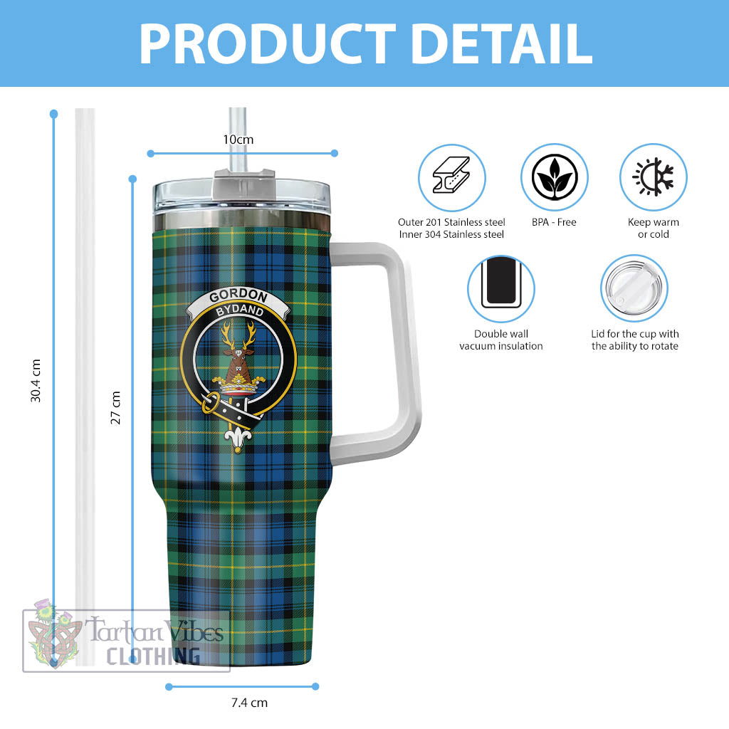 Tartan Vibes Clothing Gordon Ancient Tartan and Family Crest Tumbler with Handle