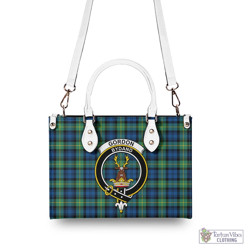 Tartan Vibes Clothing Gordon Ancient Tartan Luxury Leather Handbags with Family Crest