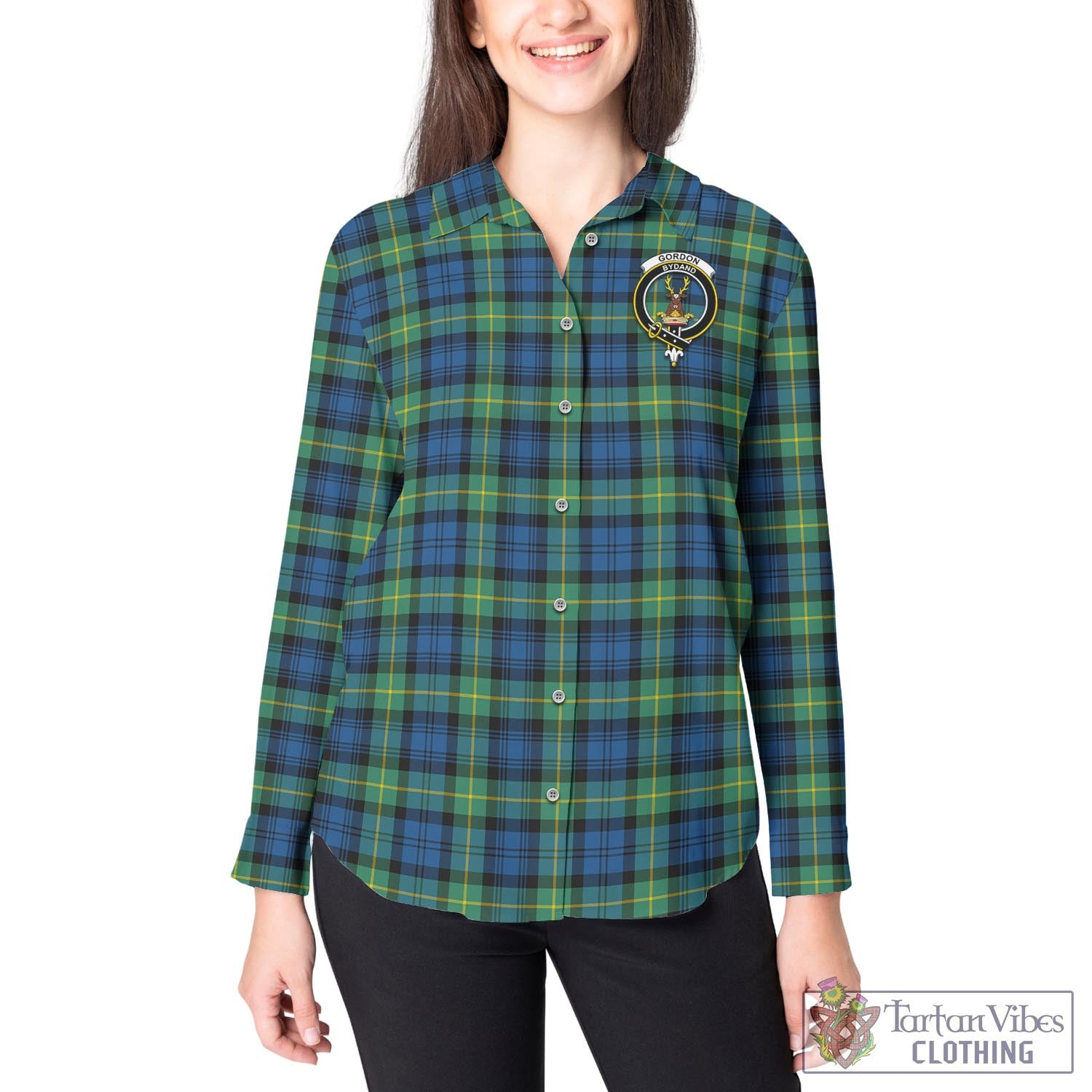 Tartan Vibes Clothing Gordon Ancient Tartan Womens Casual Shirt with Family Crest