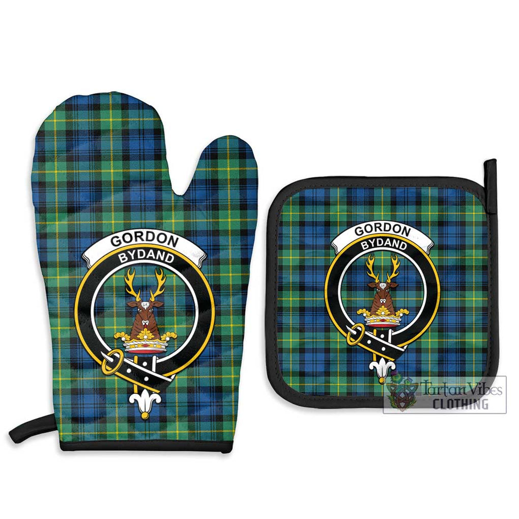 Gordon Ancient Tartan Combo Oven Mitt & Pot-Holder with Family Crest Combo 1 Oven Mitt & 2 Pot-Holder Black - Tartan Vibes Clothing