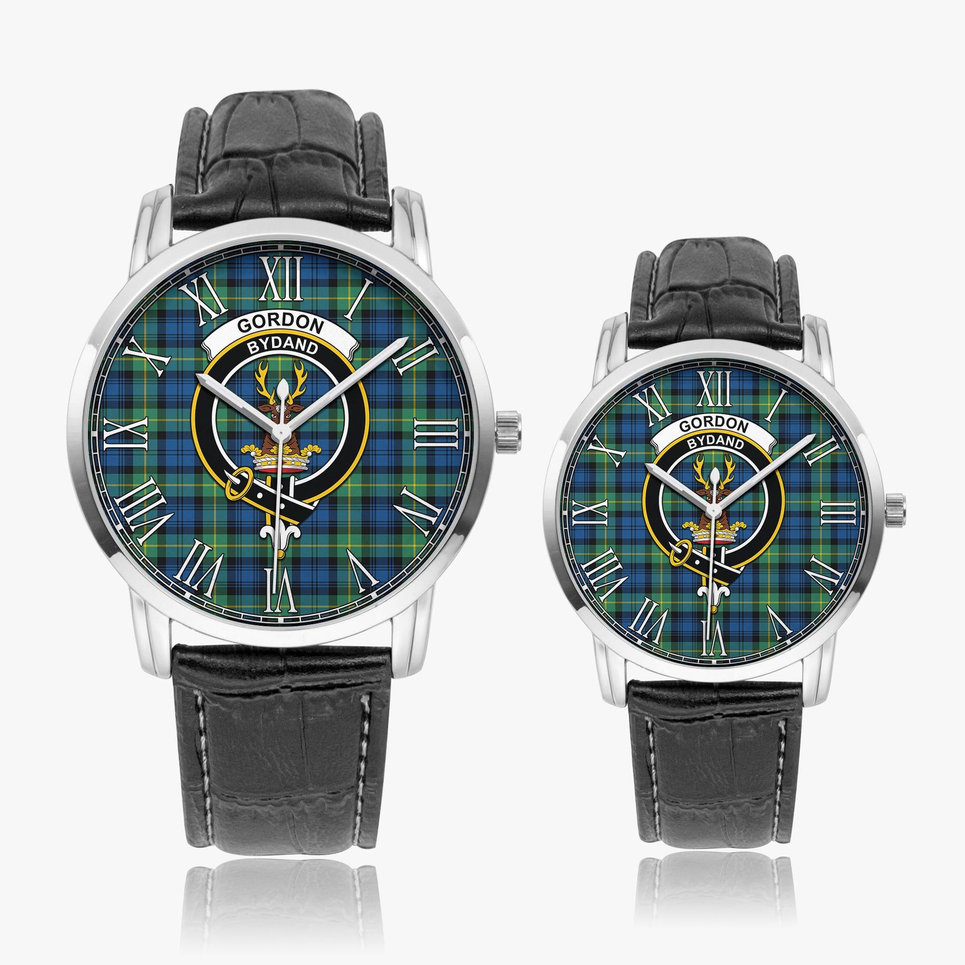 Gordon Ancient Tartan Family Crest Leather Strap Quartz Watch - Tartanvibesclothing