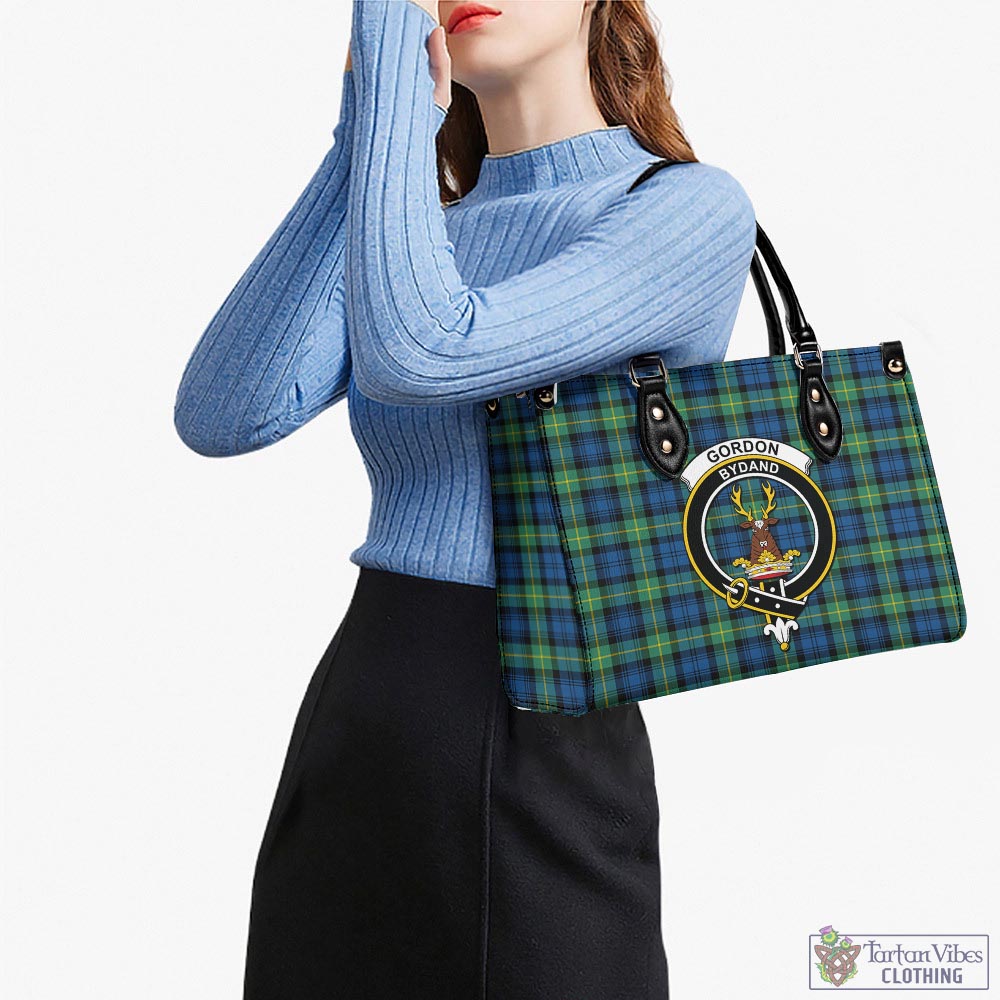 Tartan Vibes Clothing Gordon Ancient Tartan Luxury Leather Handbags with Family Crest