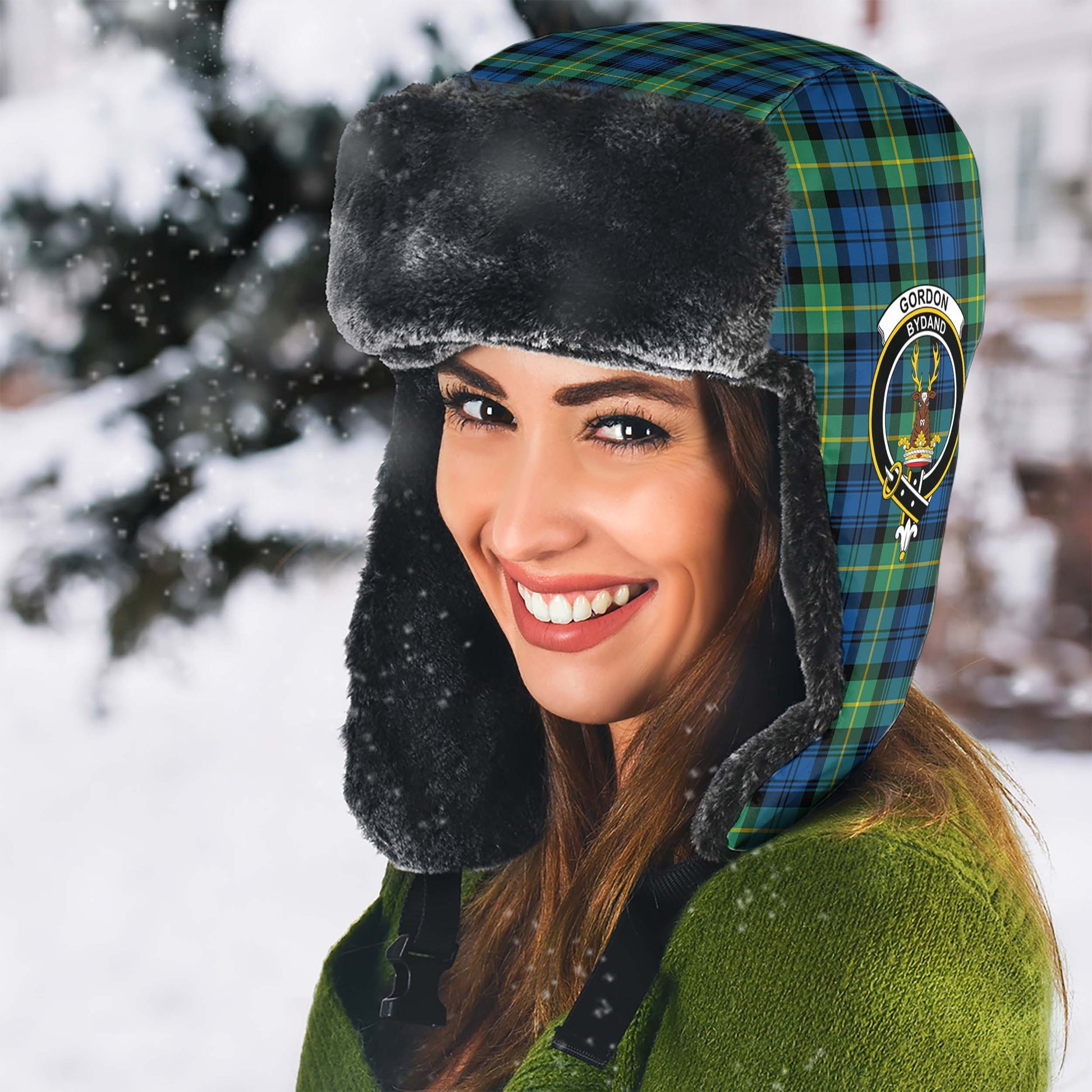 Gordon Ancient Tartan Winter Trapper Hat with Family Crest - Tartanvibesclothing